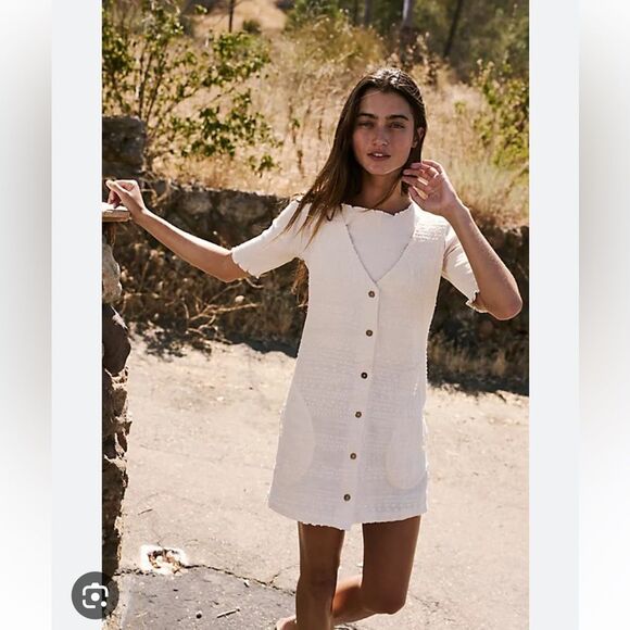 Free People Janey Pinafore Set Jumper Dress in Cream Sz XS